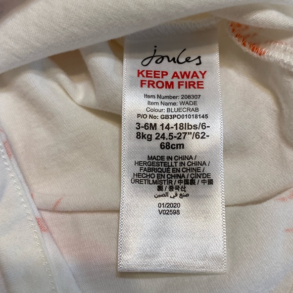 Joules 2 piece onesie tshirt & overalls with crab 🦀  design Size 3-6M - Picture 2 of 16